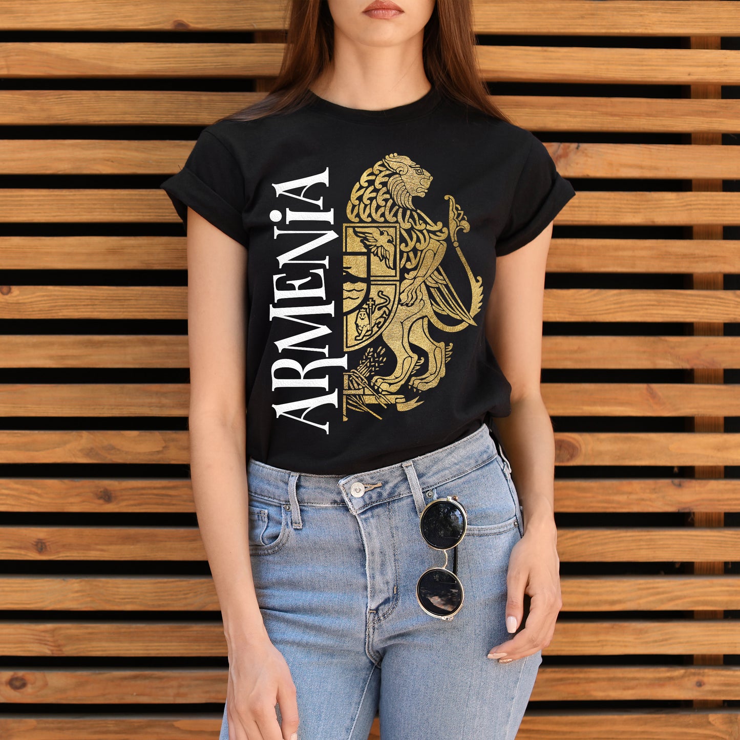 The Multiple Color Lion Armenia Coat of Arms Black T-Shirts
