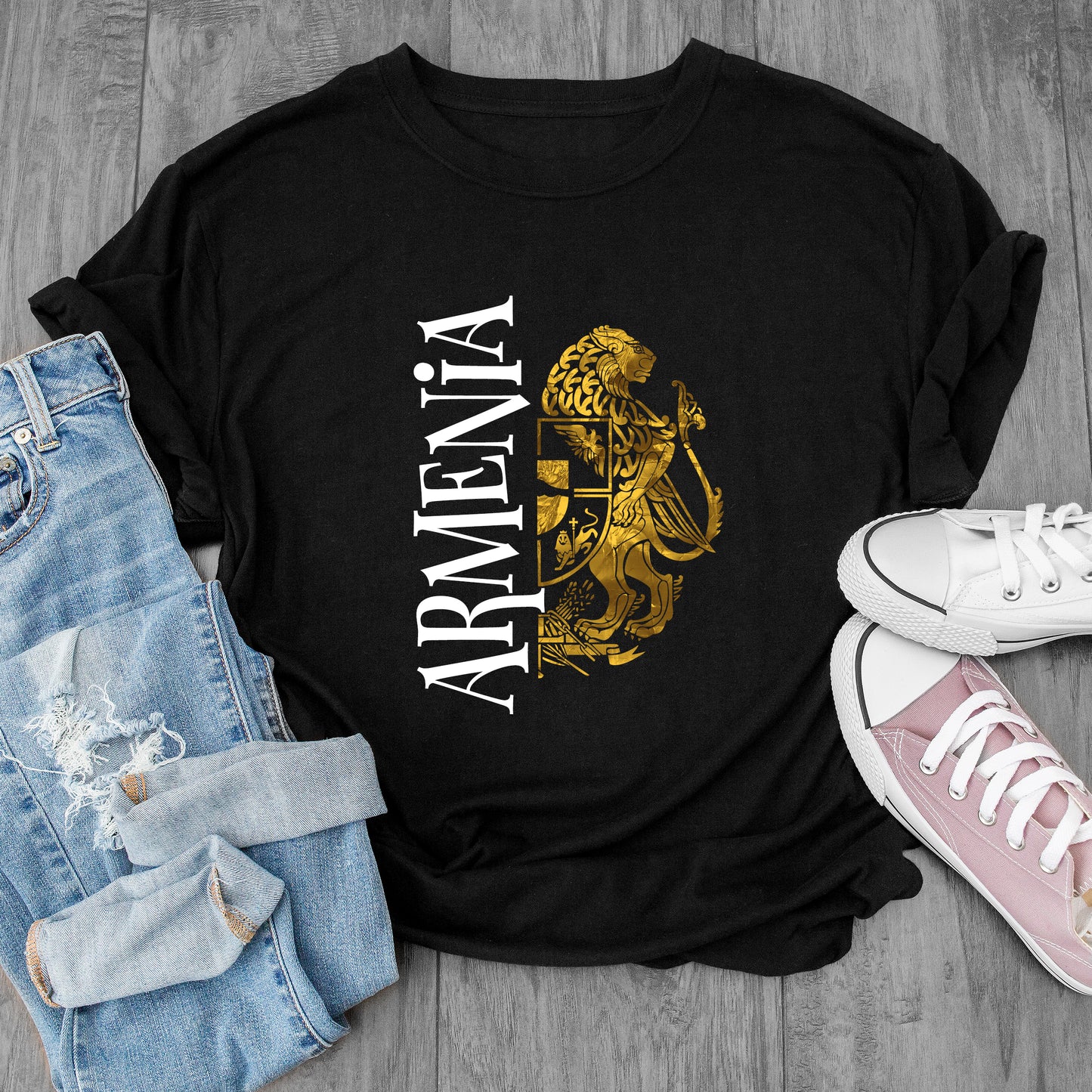 Golden Lion Armenian Coat of Arms Black T-Shirts