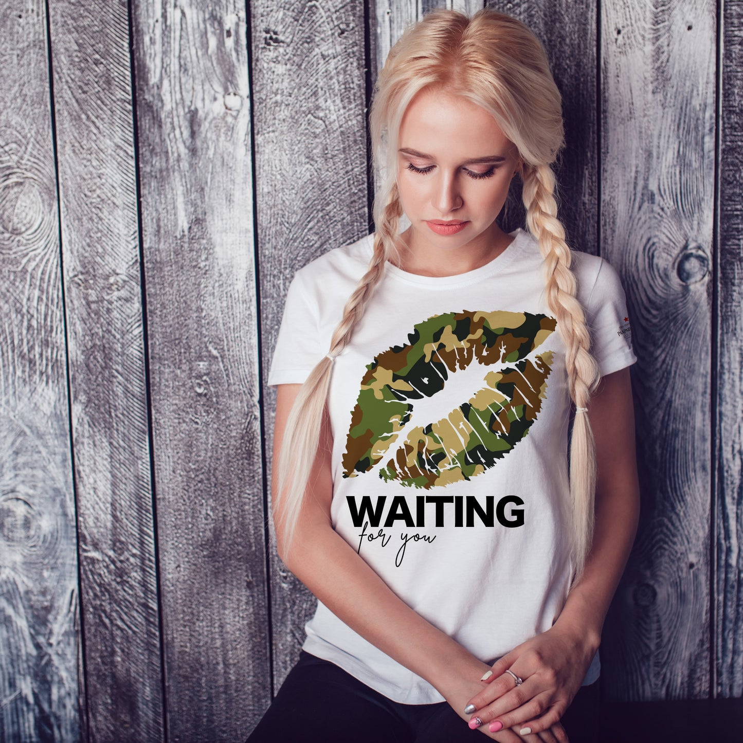 Camo Lips, Waiting For You White T-Shirts
