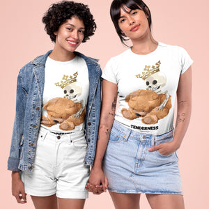 Skull and Bear Poly Print White T-Shirts