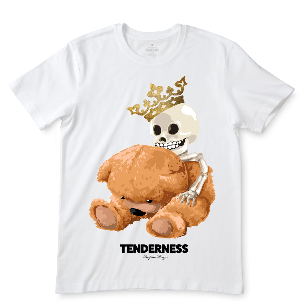 Skull and Bear Poly Print White T-Shirts