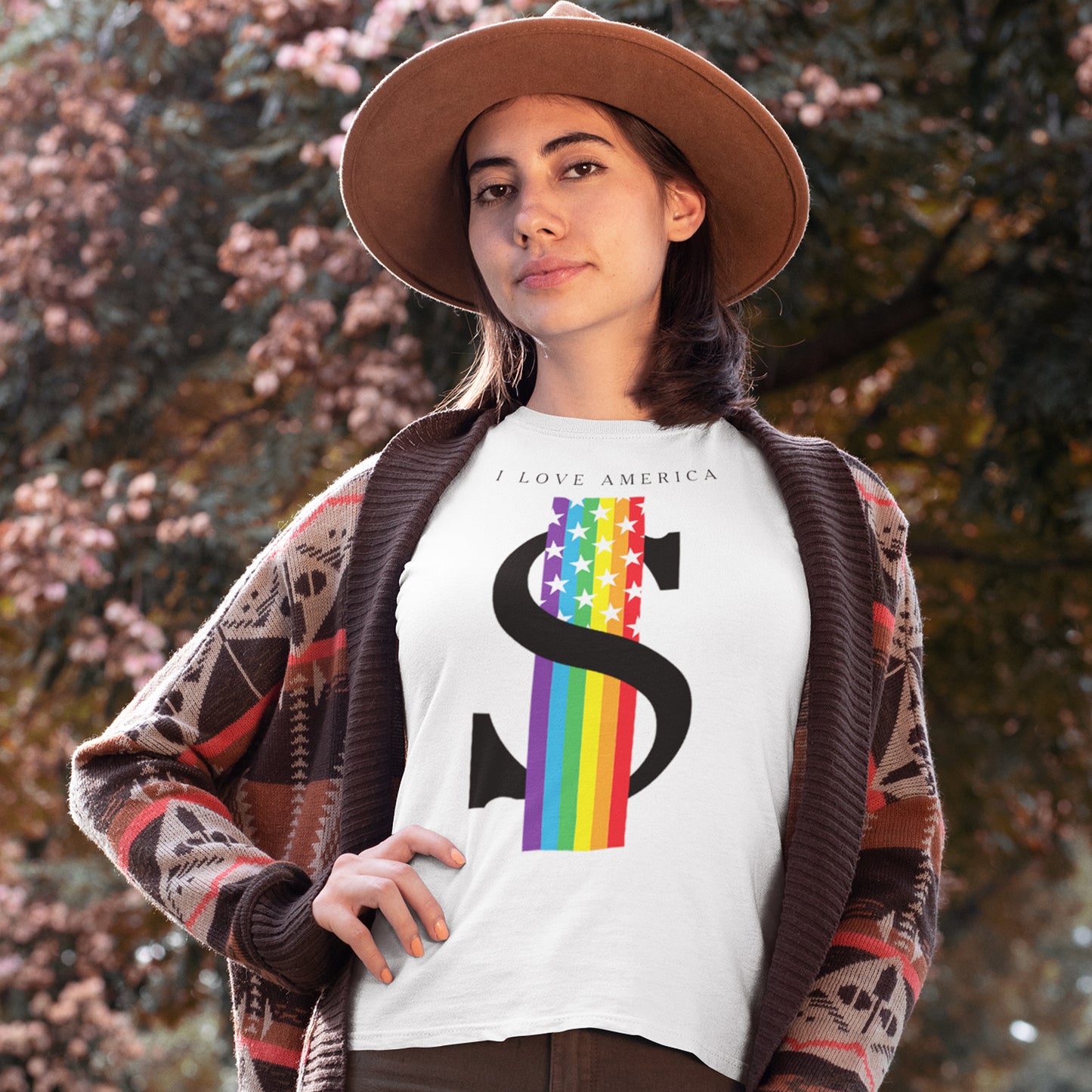 I Love America With Rainbow White T-Shirts