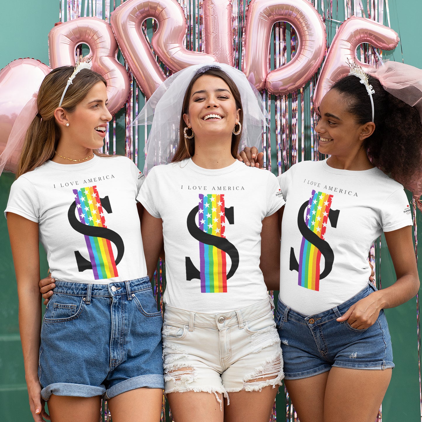 I Love America With Rainbow White T-Shirts