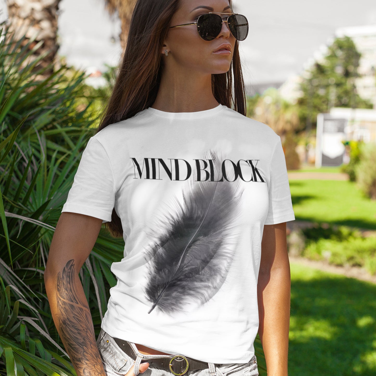 Black Feather White T-Shirts