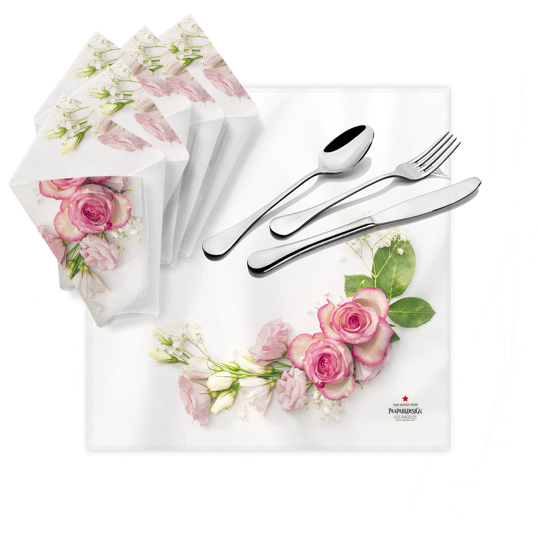 Vintage Pink Roses Cloth Dinner Napkins , 17