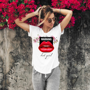 Warning, Hot Girl White T-Shirts